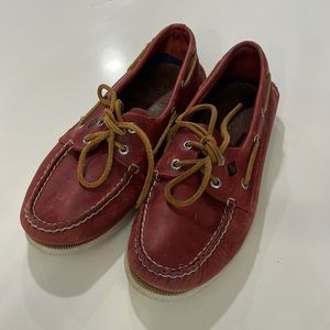 Sperry Men’s 2-Eye Red Leather Boat Shoes Size 7 US